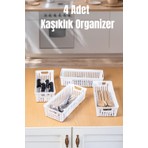 Bambus Home 4’lü Beyaz Mutfak Çekmece Içi Düzenleyici – Kaşık Çatal Bıçak Bardak Organizeri, Plastik Düzenleme Kutusu