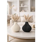 BB Craft Dekoratif Çizgili Vazo 2’li Set (Siyah & Beyaz) | Modern Minimal