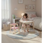 Rozitoys Montessori Ahşap Çocuk Oyun Etkinlik Çalışma Masası 1 Parça Pembe Sandalye ile