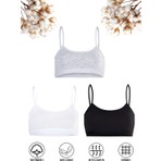 Özkan Underwear Özkan 42324 3'lü Paket Kız Çocuk Pamuklu Karışık Renk Süprem Pedsiz Alıştırma Sütyeni Esnek Rahat Ince Askılı Yarım Atlet Büstiyer