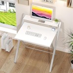 Ayz Bodo Metal Ayaklı Laptop Masası Katlanır Çalışma Masası Raflı Masa Katlanır Laptop Sehpası Beyaz Beyaz