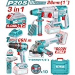 Total Profesyonel 3'lü Profesyonel Akülü Darbeli Matkap Set 2x4 Ah Akü ile Yüksek Tork ve Ergonomik Tasarım