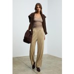 Ethiquet Lıllesol Kadın Fitilli Görünümlü Slim Fit Vücuda Oturan Havuz Yakalı Pamuklu Basic Koyu Vizon Atlet