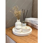 Elmessa Dekoratif 5li Set - Pudralı 100 ml oda kokusu,çizgili dekoratif vazo,takı saklama kutusu,dekoratif mum,alt tabak-