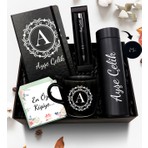 As Gift Kişiye Özel Siyah 500 ml Dereceli Termos Defter Kupa Kalem Hediye Seti
