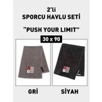 Denizli Cotton 2'li Nakışlı Sporcu Havlusu Pamuklu, Ter Emici Fitness Plates Boks Tenis Spor Havlusu