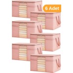 Serstil 6 Adet - Pencereli Kazak Kıyafet Hurcu 45 x 40 x 30 cm - Pembe Benekli