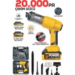 Auhma Ahv-21 20.000PA Şarjlı Araç Süpürgesi ve Hava Üfleyici - Çift Bataryalı Metal Filtreli  Set-Sarı