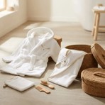 Tiny Lamb Pure Dream Bebek Banyo Seti | Bornoz - Kare Kundak Havlu - Banyo Kesesi - Fırça - Tarak