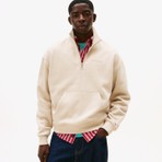 Tommy Hilfiger Jeans 90S Script Rib Fleece 1/4 Zipped Erkek Bej Sweatshirt.aby