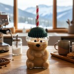 Snippy Bear - Cam Ayıcık Bardak Pipetli Kahve Bardağı Barista Içecek Bardağı 550 ml