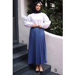 İmaj Butik Indigo Bel Lastikli Piliseli Etek