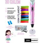ORH MARKET 3D Kalem USB Kablolu Üç Boyutlu Yazıcı Kalem Printer-Pembe (Çok Renkli Filament -109METRE-)