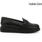 Gönderi(r) Kadın Siyah  Dolgu Taban Hakiki Deri Loafer Ayakkabı