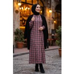 Ekose Desenli Oduncu Kışlık Elbise 2507-04 Gül Kurusu