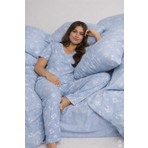 Koza İç Giyim Kadın Kısa Kollu Pijama Takımı Bebe Mavisi Fitilli Kaşkorse Tasarım ve Yumuşak Kumaşla Rahatlık