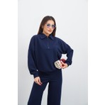 Kadın Lacivert Renk Eşofman Takım Oversize Fermuarlı Sweatshirt Pantolon