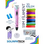 Solinpatech Pembe 3D Pen Üç Boyutlu Yazıcı Kalem 5 Metre 10 Adet Filament (50 Metre)