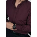 Etikmen Koyu Bordo Yaka Düğmeli Premium Şamre Slimfit Erkek Gömlek