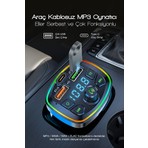 Kensa Bluetooth Araç Çakmaklık FM Transmitter | 48W PD Hızlı Şarj | Çift Mikrofon | Araç Şarj Cihaz KT-325K