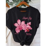 Mercoledi Simple Joy Çiçek Baskılı Oversize Bisiklet Yaka T-Shirt