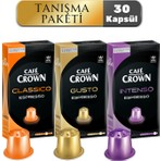 Cafe Crown Kapsül Kahve Tanışma Paketi 30'lu (Nespresso Uyumlu Alüminyum Kapsül Kahve)