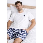 Koza İç Giyim Erkek Pamuklu Kısa Kollu Palmiye Desenli Cepli Şortlu Pijama Takımı