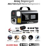 Castu Jump Starter Süpürgeli Akü Takviye Cihazı 18.000MAH 10 In 1 Powerbank, Hava Kompresörü, LCD Ekran,