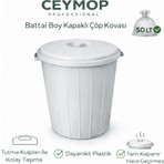 Ceymop Professional Kapaklı Çöp Kovası Battal Boy 50 Litre Gri