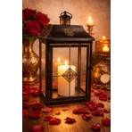 Binbir Reyon Eskitme Metal Mum Feneri Şamdan Tealight Mumluk 41 cm  Kahverengi Büyük Boy MA097