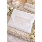 Dilex DİLEX İncili Oyalı Saten Bohça 90x90 cm – Ekru Gelin Bohçası Çeyizlik Nişan Düğün Bohçası