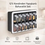 Eba Home Standlı 12 Li Kendinden Yapışkanlı Kaşıklı Kapaklı Baharatlık Takımı-Etiketli Kulplu Baharatlık