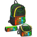 Minosso Gamer Desenli Polyester Erkek Çocuk 3'lü Çanta Seti Suya Dayanıklı Tasarım