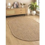 Saraz Halı OVAL Sisal Jut Hasır Model Tek Renk Dokuma Yıkanabilir Toz Vermez Halı Bej