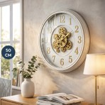 Homing Juro Beyaz Eskitme Detaylı 50 cm 242523 Yuvarlak Duvar Saati Cam Plastik Retro Tasarım