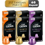 Cafe Crown Kapsül Kahve 2'li Tanışma Paketi 60 Kapsül (Nespresso Uyumlu Alüminyum Kapsül Kahve)
