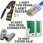Speeduf Set: Ez RJ45 Pense + Tester + 10'lu Gri Cat6 Jack + 10'lu Gri Kılıf + Bıçak Hediyeli