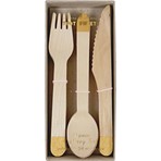 Meri Meri - Gold Wooden Cutlery Set - Altın Rengi Tahta Çatal-Kaşık-Bıçak Set