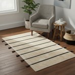 Evidea Soft Rigel Ekru Siyah Banyo Paspası 60X100 cm Kaymaz Yüzeyli Modern Desenli
