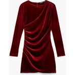 Koton Uzun Kollu Bisiklet Yaka Drape Detaylı Mini Kadife Elbise