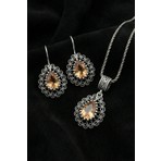 Roza Silver 925 Ayar Gümüş Zultanit Taşlı Elişi Geleneksel Damla Telkari Kolye-Küpe 2'li Set