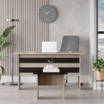 Bega Ab Ofis Masası Sehpa 2'li Ofis Büro Masa Takımı 3 Renk Meşe-Siyah Beg8-Ob