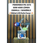 Powerdex PD-2572 60W 4000 Lümen Zoomlu Sensörlü Dijital LCD Kafa Feneri Dayanıklı Plastik Gövde