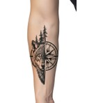 Tattoo Gerçekçi Kurt ve Pusula Model Geçici Kol Bacak Geçici Sticker Yapıştırma Dövme