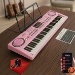 Midex PS-1500PK Başlangıç İçin 61 Tuşlu Org Pembe Renk Notalık Adaptör Mikrofon METOD (100 Ses 100 Ritim)