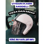 Çakay Beyaz Çene Açık Motosiklet Kask İnce Plastik Şerit Bantlı Standart Beden Uygun Model