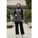 Sefa Merve Desenli Tunik Pantolon Ikili Takım 2245-02 Antrasit Bordo