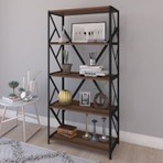 Yelken Mobilya 5 Raflı Metal Kitaplık Ceviz Modern Tasarım ve Geniş Depolama Alanı ile 150 cm
