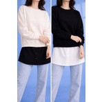 Ülker Aydın Poplin Ikili Gömlek Görünümlü Içlik Etek Uzatıcı - Düğmeli Sweatshirt Altı Gömlek Ucu Boy Uzatma