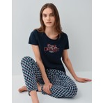 Pierre Cardin Kadın Yazlık Kısa Kollu Pijama Takımı – %50 Modal %50 Pamuk, Desenli Uzun Alt, Baskılı Üst